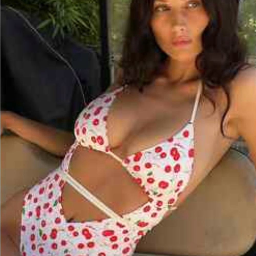 Frankie's Bikinis White and Red Cherry One Piece